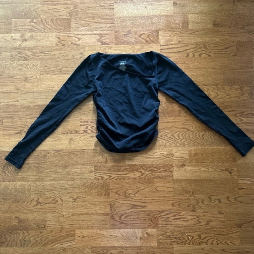 Free People Intimately Ride Along Long-Sleeve Top XS/S Black Ruched Asymmetric